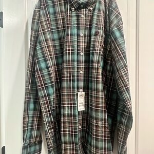 Cinch Men's Teal and Brown Plaid Button-Down Shirt